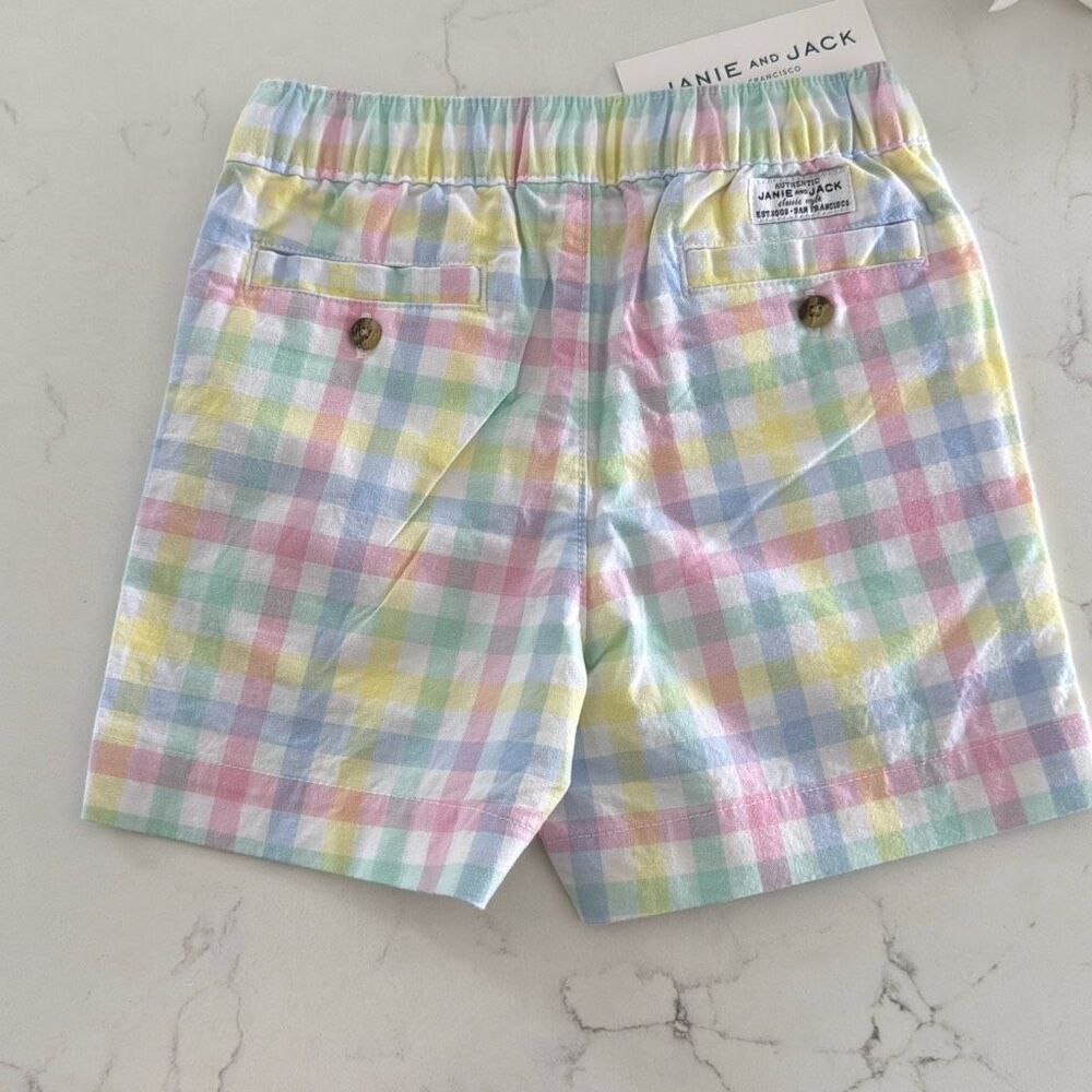 Janie and Jack Gingham Poplin Pull-On Short in White Gingham Size 12/18 Months - Picture 6 of 8